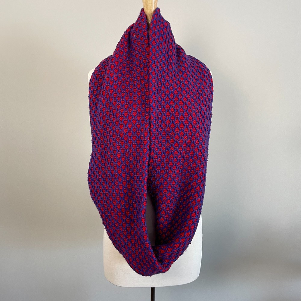 J Crew Wool Cashmere Blend Cherry Red & Cobalt Infinity Scarf